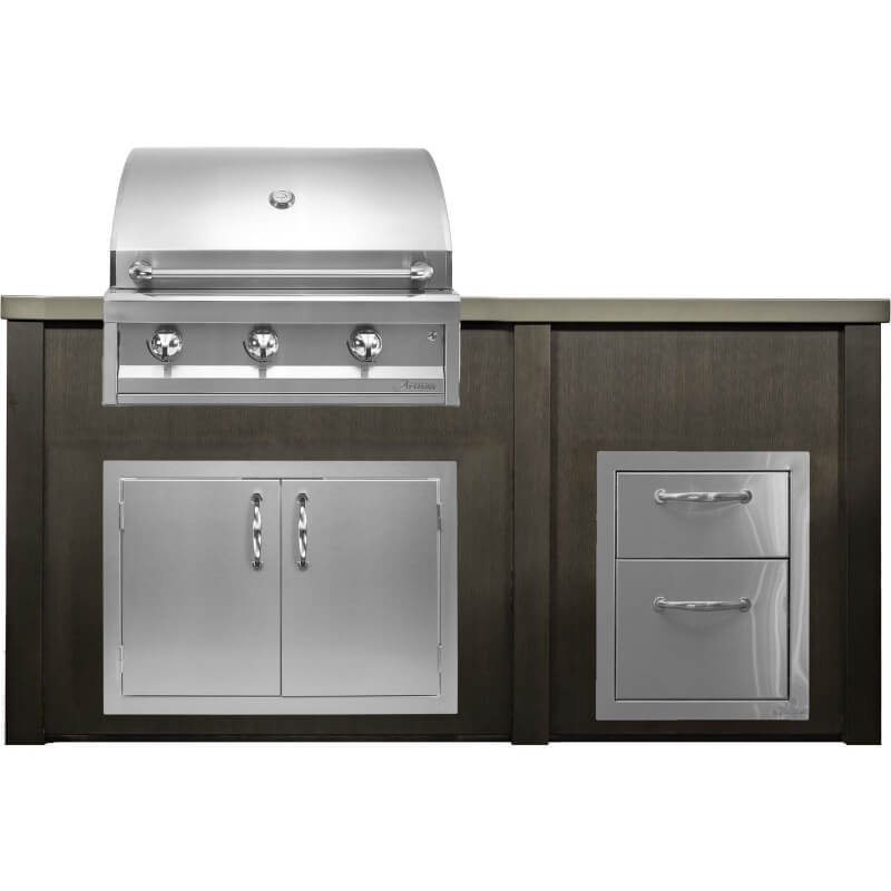 Haven 6 Ft. Outdoor Kitchen Island w/ Artisan 32-Inch Grill, 32-Inch Access Doors, & Double Drawer - Antique Bronze