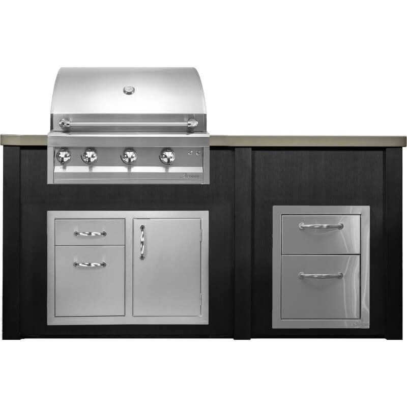 Haven 6 Ft. Outdoor Kitchen Island w/ Artisan 32-Inch Grill, 32-Inch Access Doors, & Double Drawer - Brushed Black