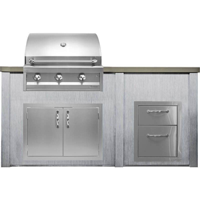 Haven 6 Ft. Outdoor Kitchen Island w/ Artisan 32-Inch Grill, 32-Inch Access Doors, & Double Drawer - Harbor Gray