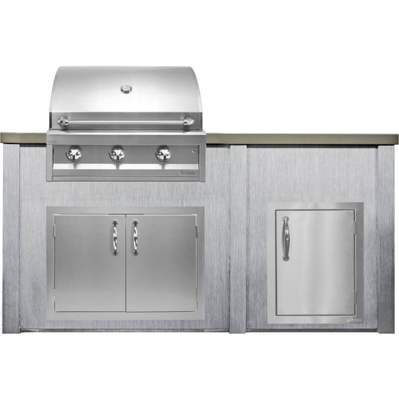Haven 6 Ft. Outdoor Kitchen Island w/ Artisan 32-Inch Grill, 32-Inch Access Doors, & Single Door - Harbor Gray