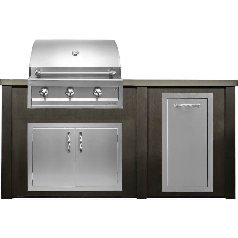 Haven 6 Ft. Outdoor Kitchen Island w/ Artisan 32-Inch Grill, 32-Inch Access Doors, & Trash Center - Antique Bronze