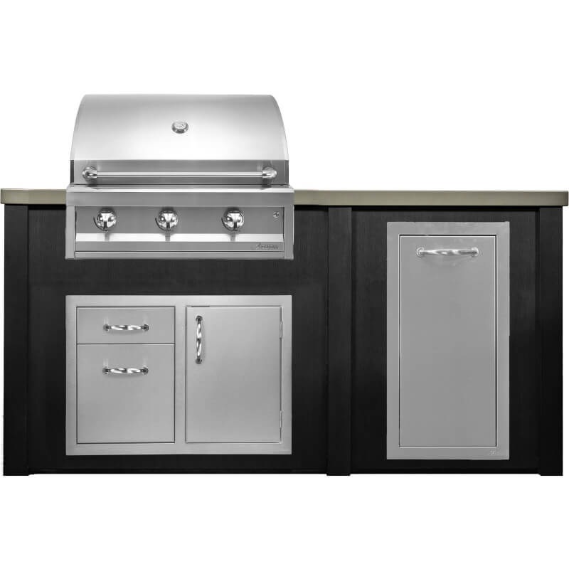 Haven 6 Ft. Outdoor Kitchen Island w/ Artisan 32-Inch Grill, 32-Inch Access Doors, & Trash Center - Brushed Black