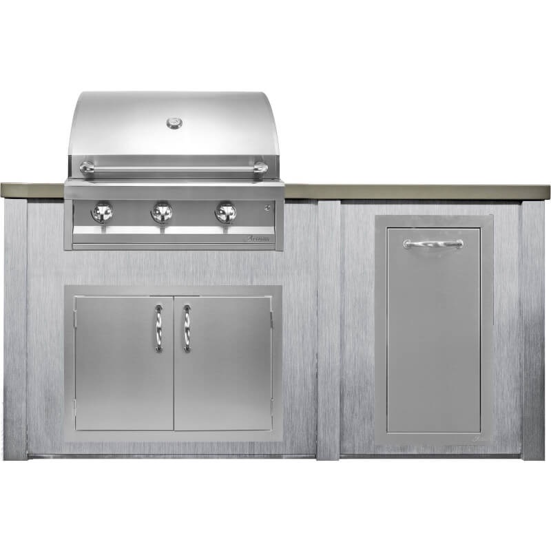 Haven 6 Ft. Outdoor Kitchen Island w/ Artisan 32-Inch Grill, 32-Inch Access Doors, & Trash Center - Harbor Gray