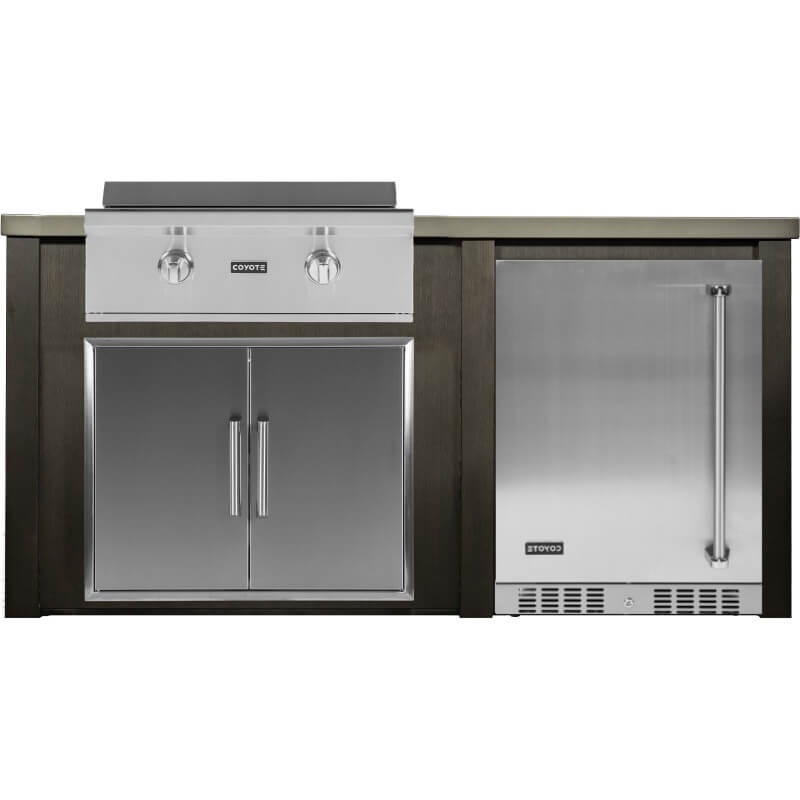 Haven 6 Ft. Outdoor Kitchen Island w/ Coyote 30-Inch Flat Top Grill, 31-Inch Double Door, & 24" Refrigerator - Antique Bronze