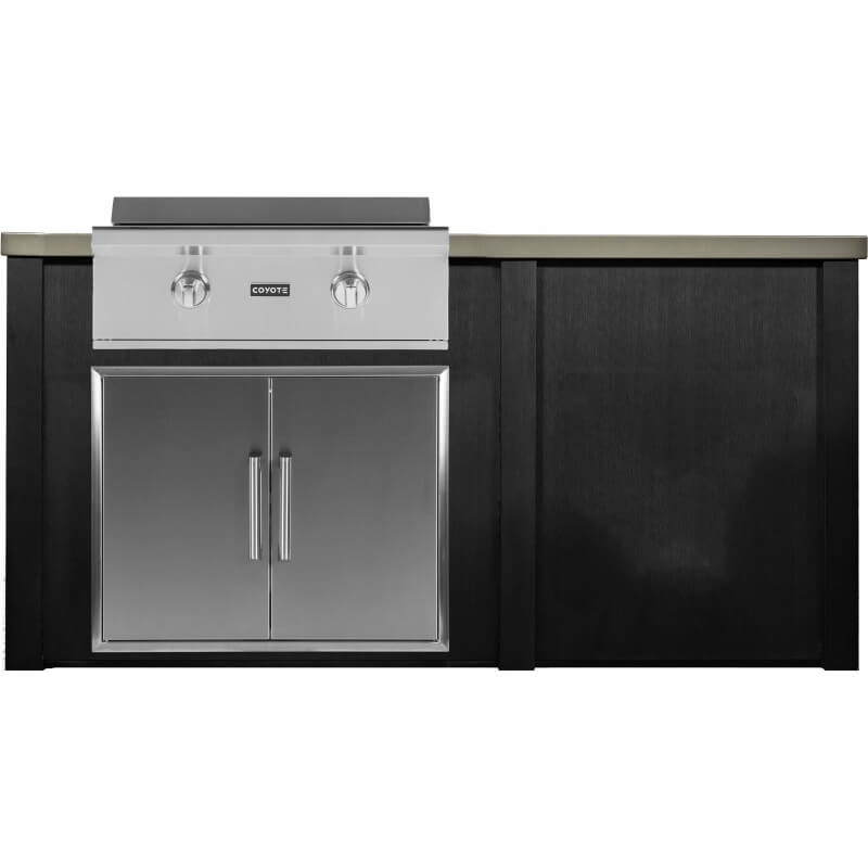 Haven 6 Ft. Outdoor Kitchen Island w/ Coyote 30-Inch Flat Top Grill & 31-Inch Double Door - Brushed Black