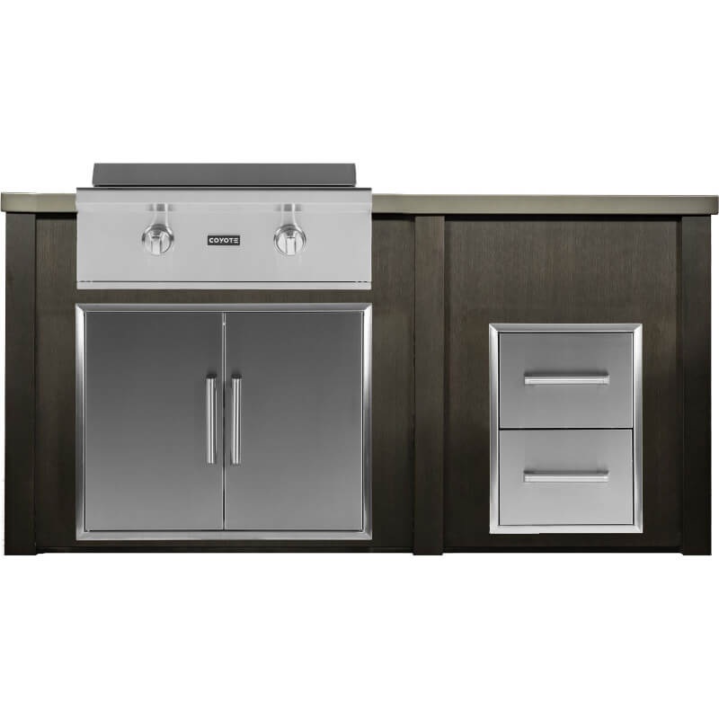 Haven 6 Ft. Outdoor Kitchen Island w/ Coyote 30-Inch Flat Top Grill, 31-Inch Double Door, & Double Drawer - Antique Bronze