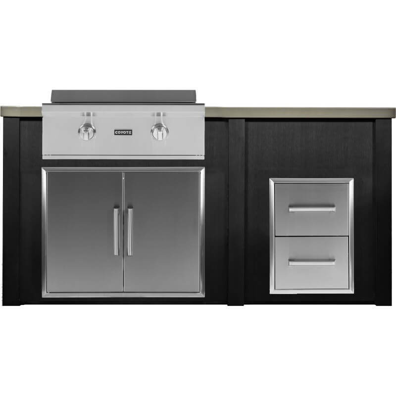 Haven 6 Ft. Outdoor Kitchen Island w/ Coyote 30-Inch Flat Top Grill, 31-Inch Double Door, & Double Drawer - Brushed Black