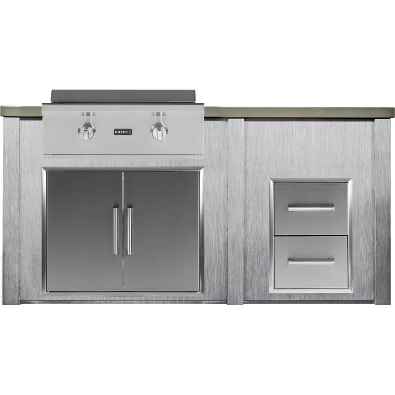 Haven 6 Ft. Outdoor Kitchen Island w/ Coyote 30-Inch Flat Top Grill, 31-Inch Double Door, & Double Drawer - Harbor Gray