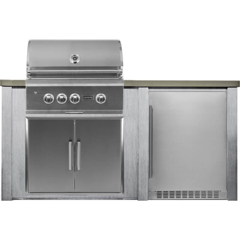 Haven 6 Ft. Outdoor Kitchen Island w/ Coyote 30-Inch Gas Grill, 31-Inch Double Door, & 24-Inch Refrigerator - Harbor Gray