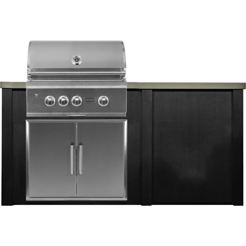 Haven 6 Ft. Outdoor Kitchen Island w/ Coyote 30-Inch Gas Grill & 31-Inch Double Door - Brushed Black