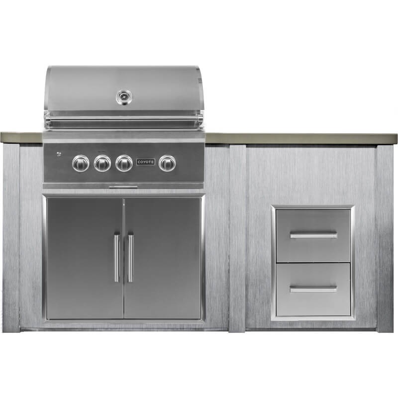 Haven 6 Ft. Outdoor Kitchen Island w/ Coyote 30-Inch Gas Grill, 31-Inch Double Door, & Double Drawer - Harbor Gray