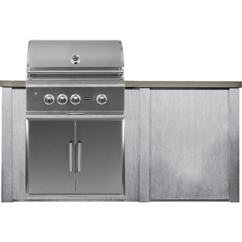 Haven 6 Ft. Outdoor Kitchen Island w/ Coyote 30-Inch Gas Grill & 31-Inch Double Door - Harbor Gray