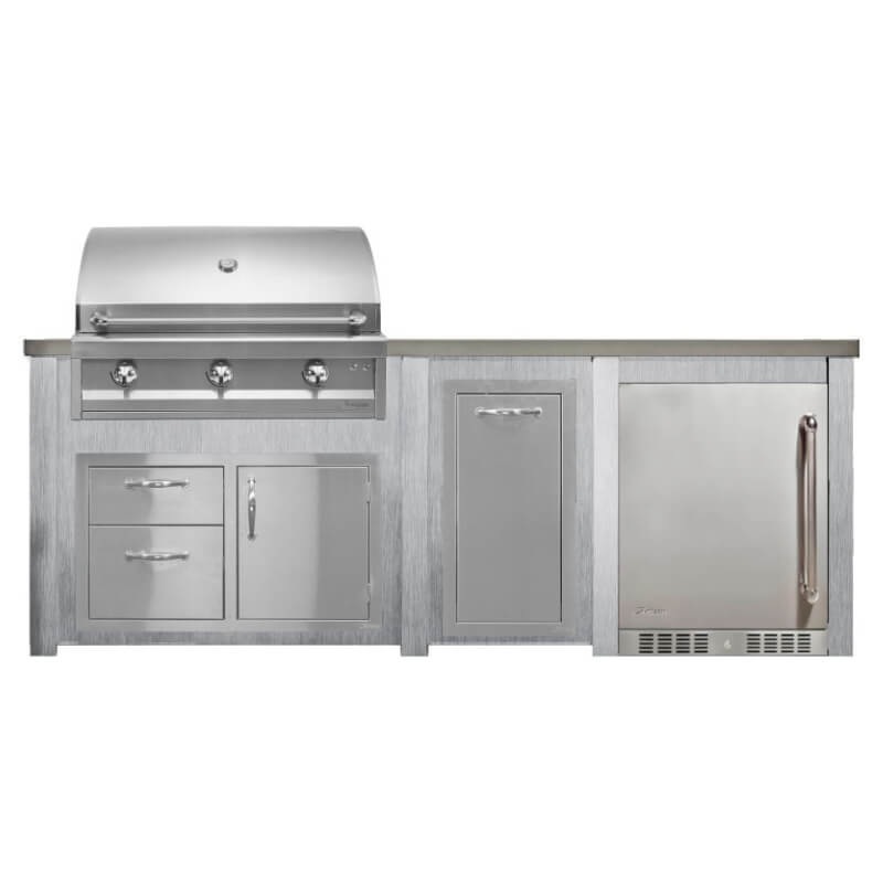 Haven 8 Ft. Outdoor Kitchen Island w/ Artisan 36-Inch Grill, Access Doors, Trash Center & 24-Inch Refrigerator - Harbor Gray
