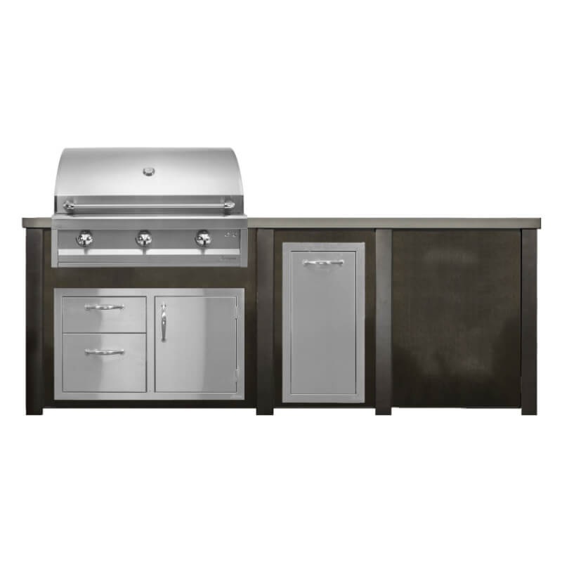 Haven 8 Ft. Outdoor Kitchen Island w/ Artisan 36-Inch Grill, Access Doors, Trash Center - Antique Bronze