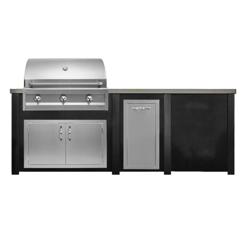 Haven 8 Ft. Outdoor Kitchen Island w/ Artisan 36-Inch Grill, Access Doors, Trash Center - Brushed Black