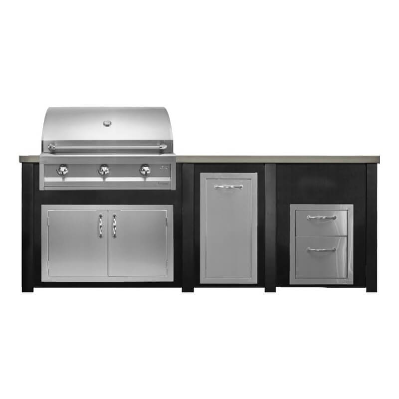 Haven 8 Ft. Outdoor Kitchen Island w/ Artisan 36-Inch Grill, Access Doors, Trash Center & Double Drawer - Brushed Black