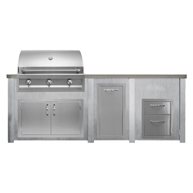 Haven 8 Ft. Outdoor Kitchen Island w/ Artisan 36-Inch Grill, Access Doors, Trash Center & Double Drawer - Harbor Gray
