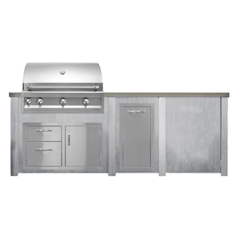 Haven 8 Ft. Outdoor Kitchen Island w/ Artisan 36-Inch Grill, Access Doors, Trash Center - Harbor Gray