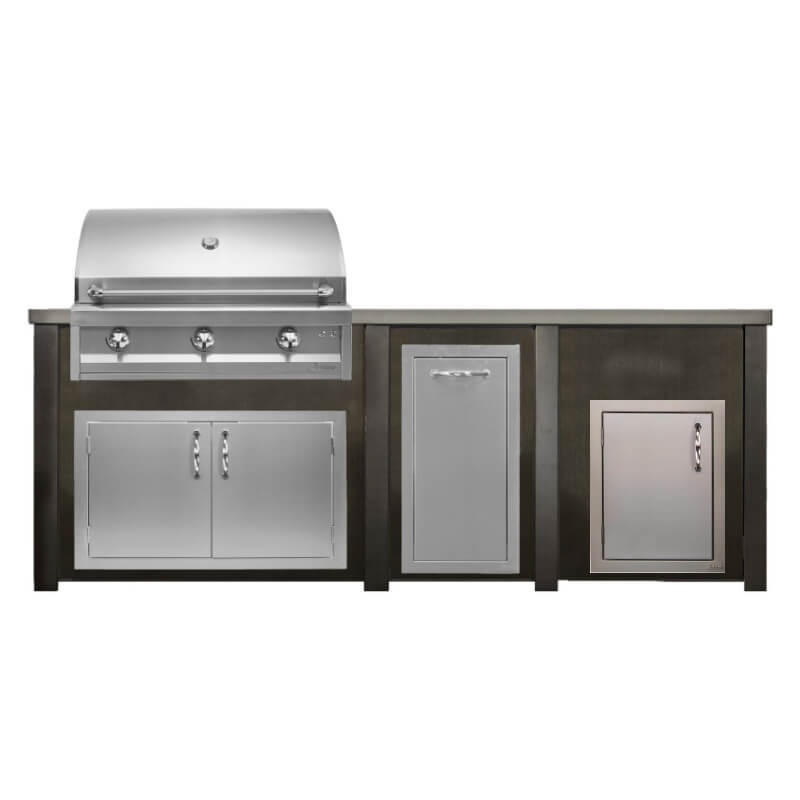 Haven 8 Ft. Outdoor Kitchen Island w/ Artisan 36-Inch Grill, Access Doors, Trash Center & Single Door - Antique Bronze