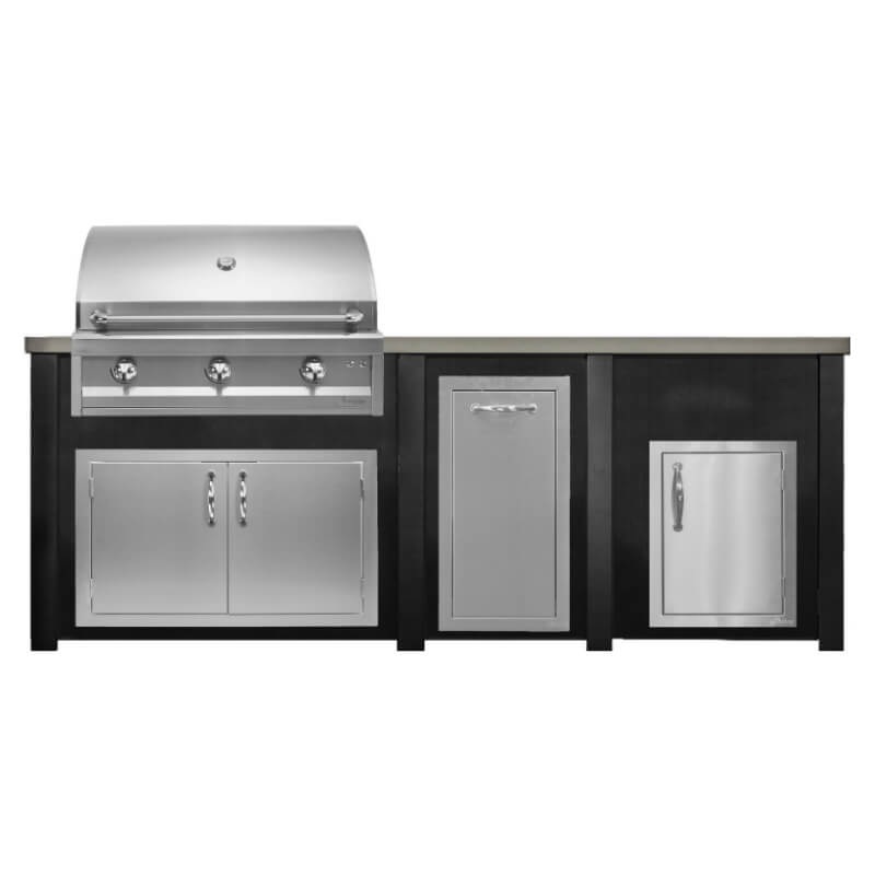 Haven 8 Ft. Outdoor Kitchen Island w/ Artisan 36-Inch Grill, Access Doors, Trash Center & Single Door - Brushed Black
