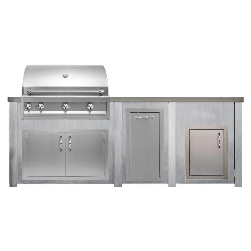 Haven 8 Ft. Outdoor Kitchen Island w/ Artisan 36-Inch Grill, Access Doors, Trash Center & Single Door - Harbor Gray