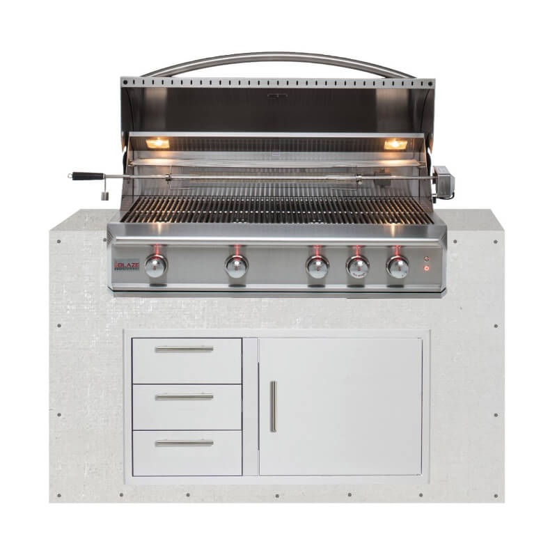 EZ Finish Outdoor Kitchen Systems 60-Inch Ready for Finish Outdoor Kitchen Module w/ Blaze Professional LUX 44-Inch Gas Grill & Triple Drawer & Door Combo