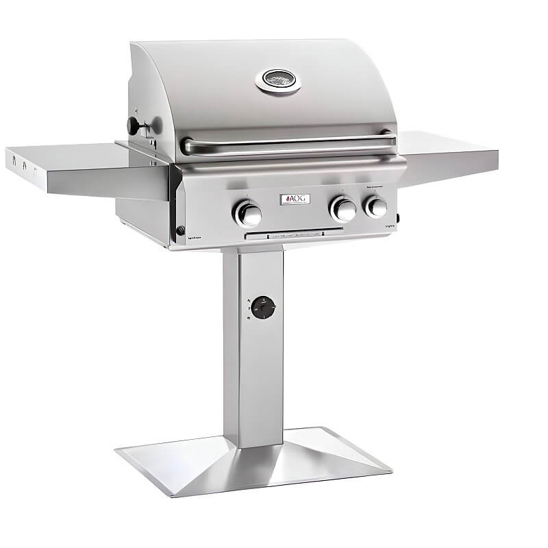 American Outdoor Grill L Series 24 Inch Gas Grill w/ Rotisserie On Patio Pedestal