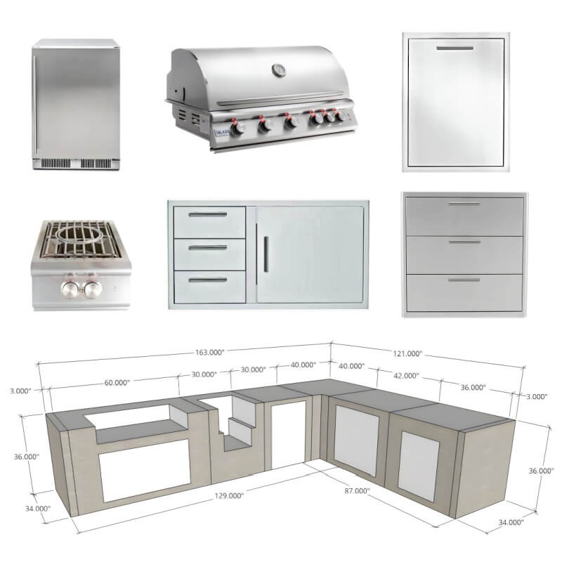 EZ Finish Systems L-Shaped Ready To Finish Blaze Outdoor Kitchen w/ Power Burner