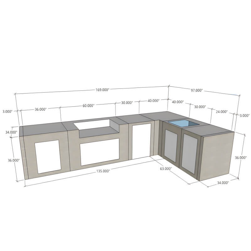 EZ Finish Systems L Shaped Ready To Finish Outdoor Kitchen With 40-Inch Grill & Ice Bin