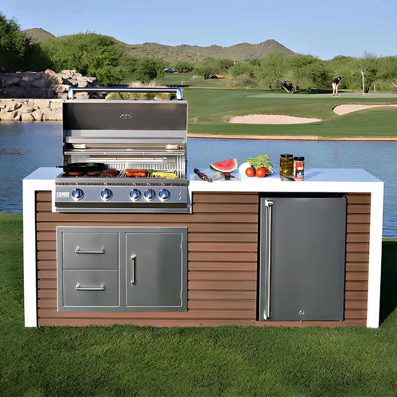 Kokomo Grills Professional Shiplap Outdoor Kitchen with Waterfall Edge