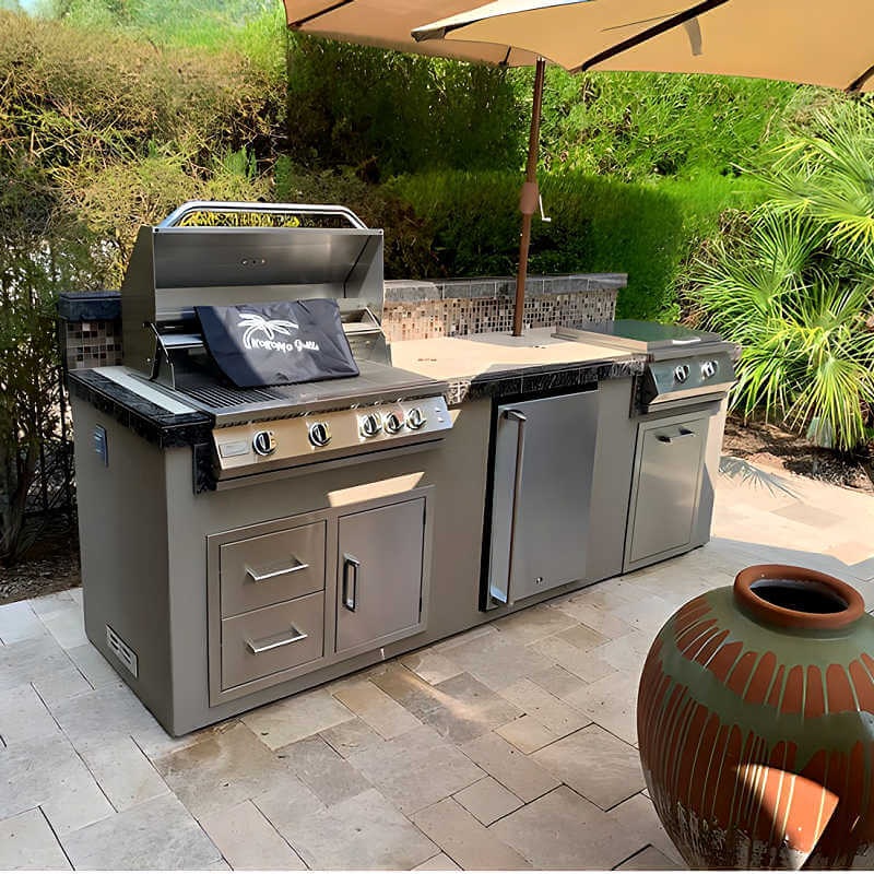 Kokomo Grills 5 Burner Griddle Combo Drawer Fridge Outdoor Kitchen