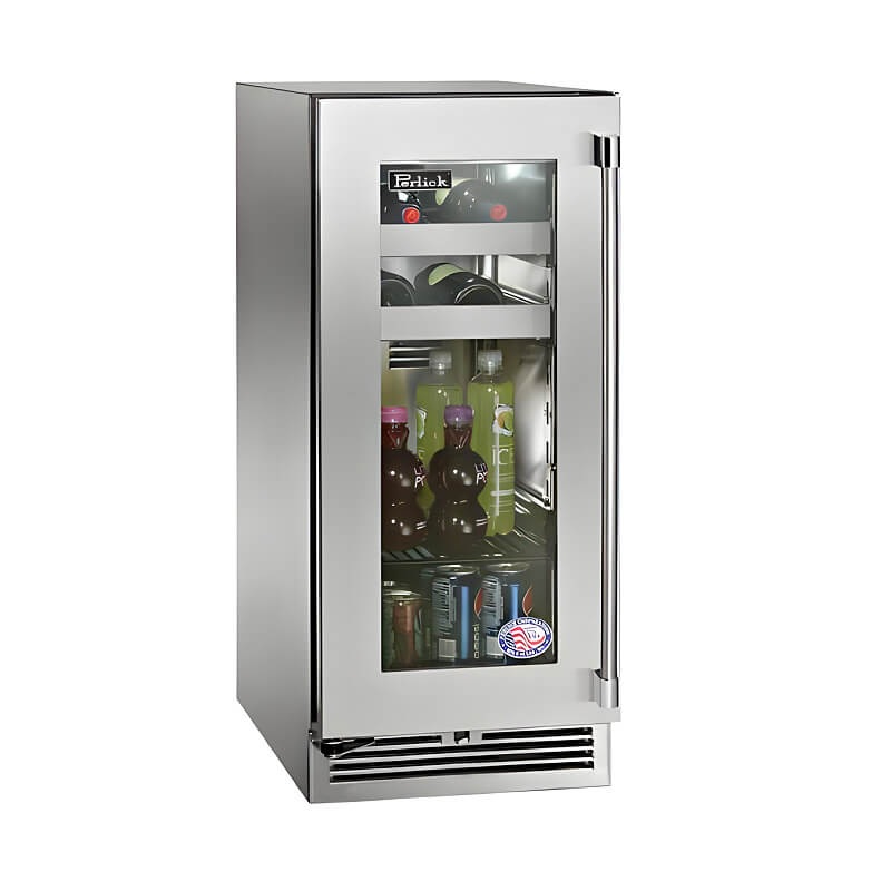 Perlick 15-Inch Signature Series Stainless Steel Glass Door Outdoor Beverage Center - HP15BO-4-3