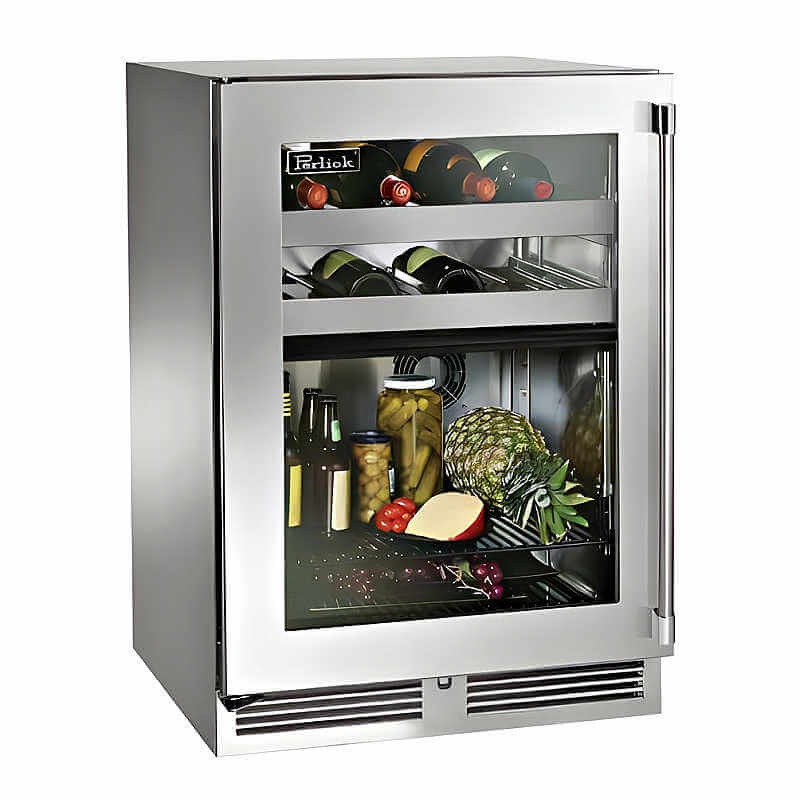 Perlick 24-Inch Signature Series Glass Door Outdoor Dual Zone Refrigerator/Wine Reserve w/ Lock - HP24CO-4-3