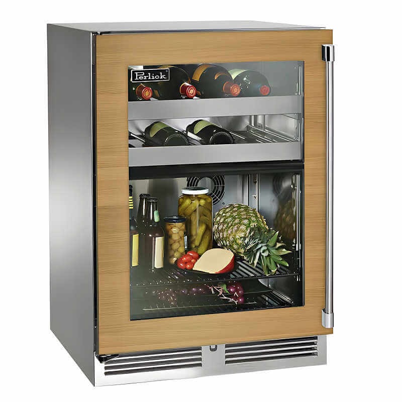 Perlick 24-Inch Signature Series Panel Ready Glass Door Outdoor Beverage Center w/ Lock - HP24BO-4-4