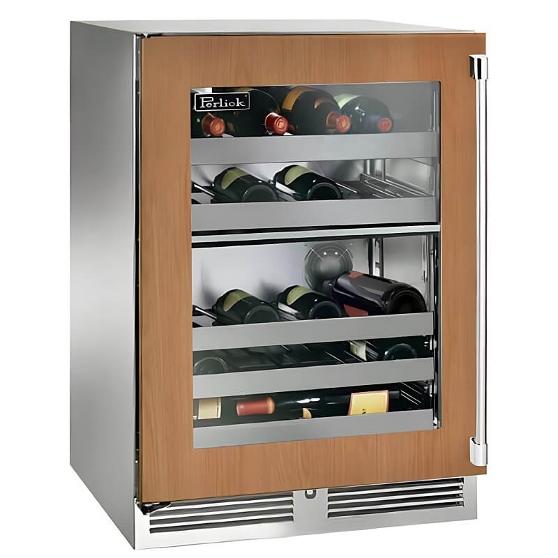 Perlick 24-Inch Signature Series Panel Ready Glass Door Outdoor Dual Zone Wine Reserve - HP24DO-4-4