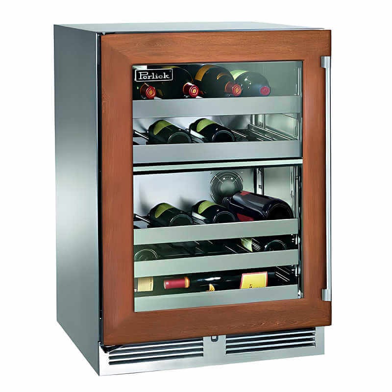Perlick 24-Inch Signature Series Panel Ready Glass Door Outdoor Dual Zone Wine Reserve w/ Lock - HP24DO-4-4