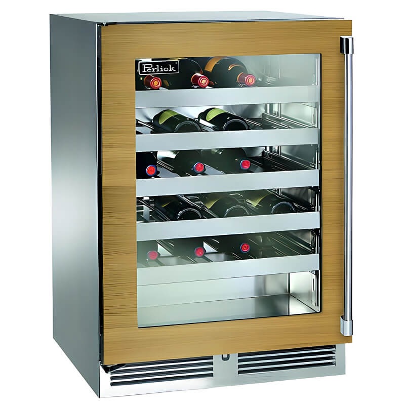 Perlick 24-Inch Signature Series Panel Ready Glass Door Outdoor Wine Reserve w/ Lock - HP24WO-4-4