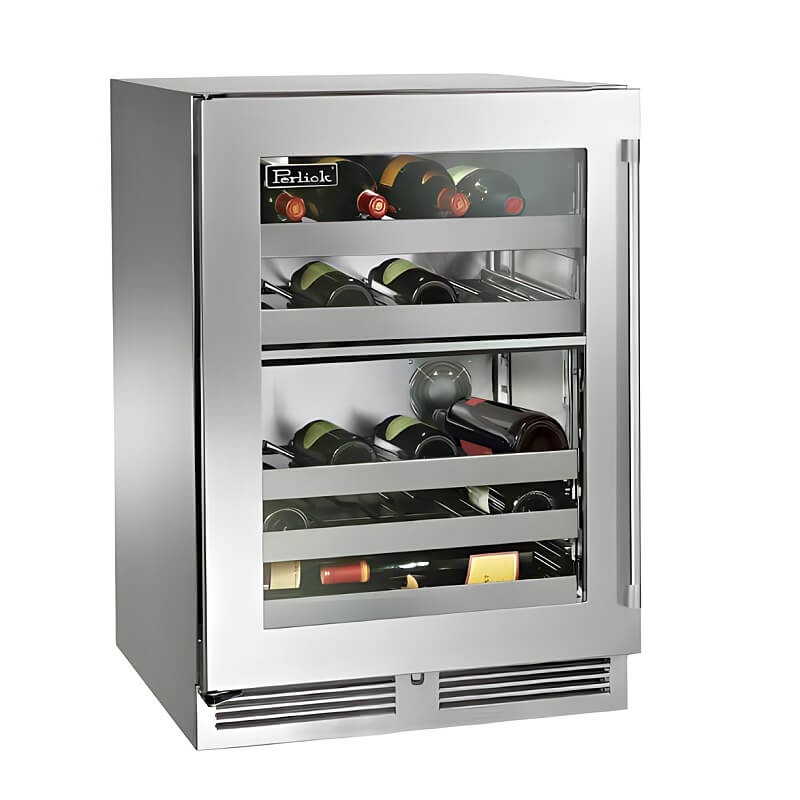 Perlick 24-Inch Signature Series Stainless Steel Glass Door Outdoor Dual Zone Wine Reserve - HP24DO-4-3