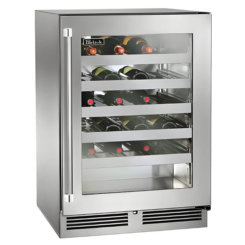 Perlick 24-Inch Signature Series Stainless Steel Glass Door Outdoor Wine Reserve w/ Lock - HP24WO-4-3