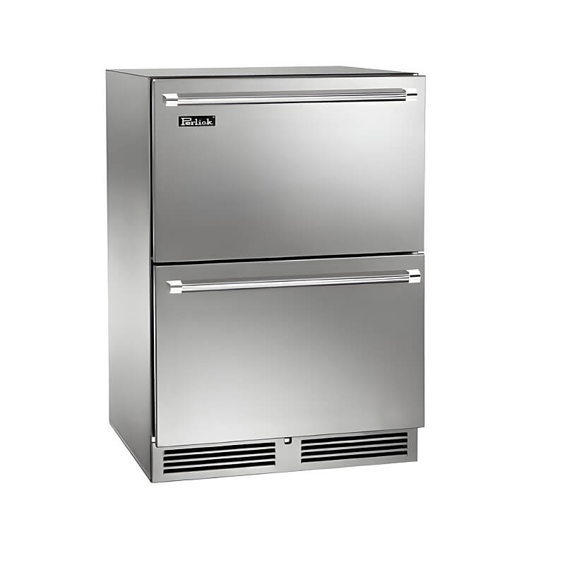 Perlick 24-Inch Signature Series Stainless Steel Outdoor Dual Zone Refrigerator/Freezer Drawers w/ Lock - HP24ZO-4-5DL
