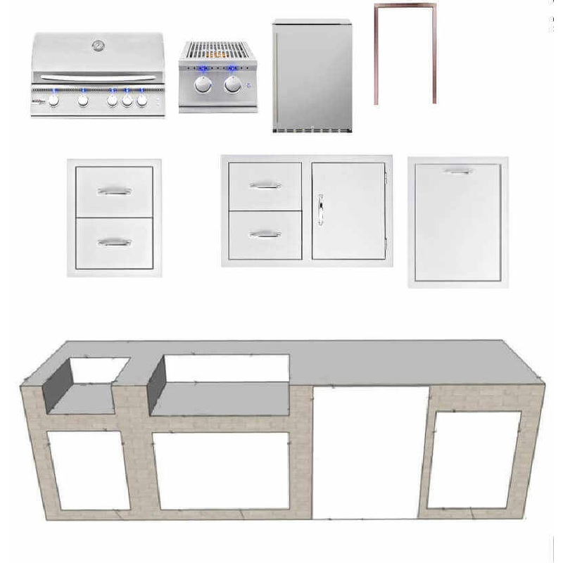 EZ Finish Systems 10 Ft Ready-To-Finish Outdoor Kitchen Island w/ Summerset Sizzler Pro 32-Inch Grill, Double Burner, & Combo