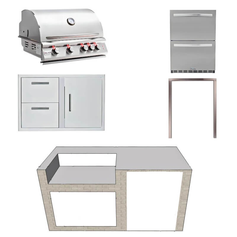 EZ Finish Systems 6 Ft Ready-To-Finish Grill Island w/ Blaze Premium LTE 32-Inch Grill, Combo, & 2-Drawer Refrigerator
