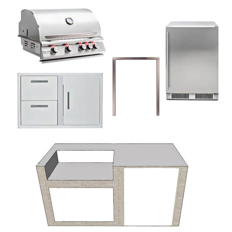 EZ Finish Systems 6 Ft Ready-To-Finish Grill Island w/ Blaze Premium LTE 32-Inch Grill, Combo, & Refrigerator