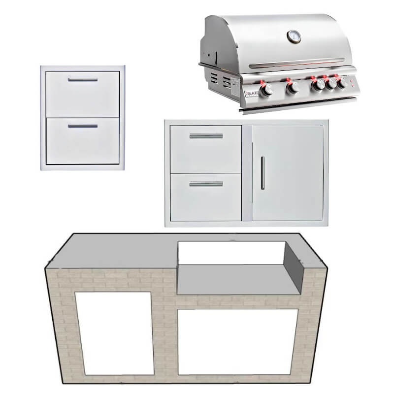 EZ Finish Systems 6 Ft Ready-To-Finish Grill Island w/ Blaze Premium LTE 32-Inch Grill, Combo, & Trash Drawer