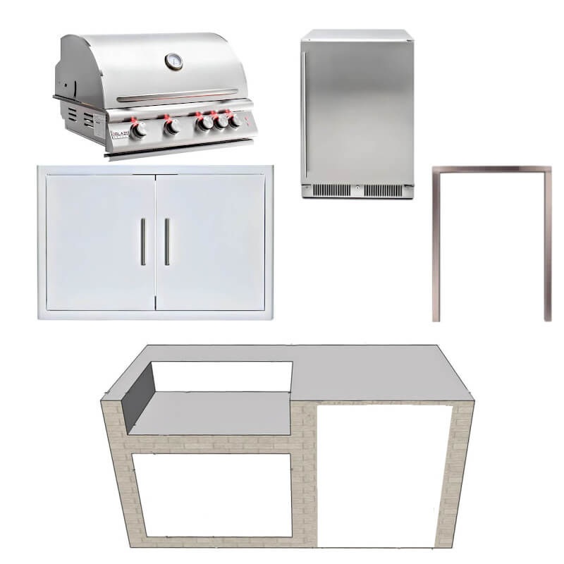 EZ Finish Systems 6 Ft Ready-To-Finish Grill Island w/ Blaze Premium LTE 32-Inch Grill, Double Door, & Refrigerator
