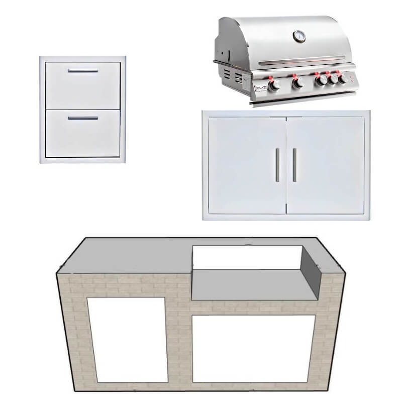 EZ Finish Systems 6 Ft Ready-To-Finish Grill Island w/ Blaze Premium LTE 32-Inch Grill, Double Door, & Trash Drawer