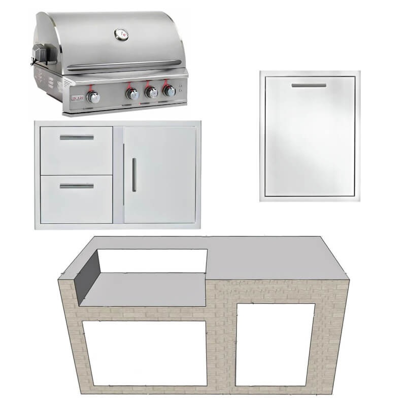 EZ Finish Systems 6 Ft Ready-To-Finish Grill Island w/ Blaze Professional LUX 34-Inch Grill, Combo, & Trash Drawer
