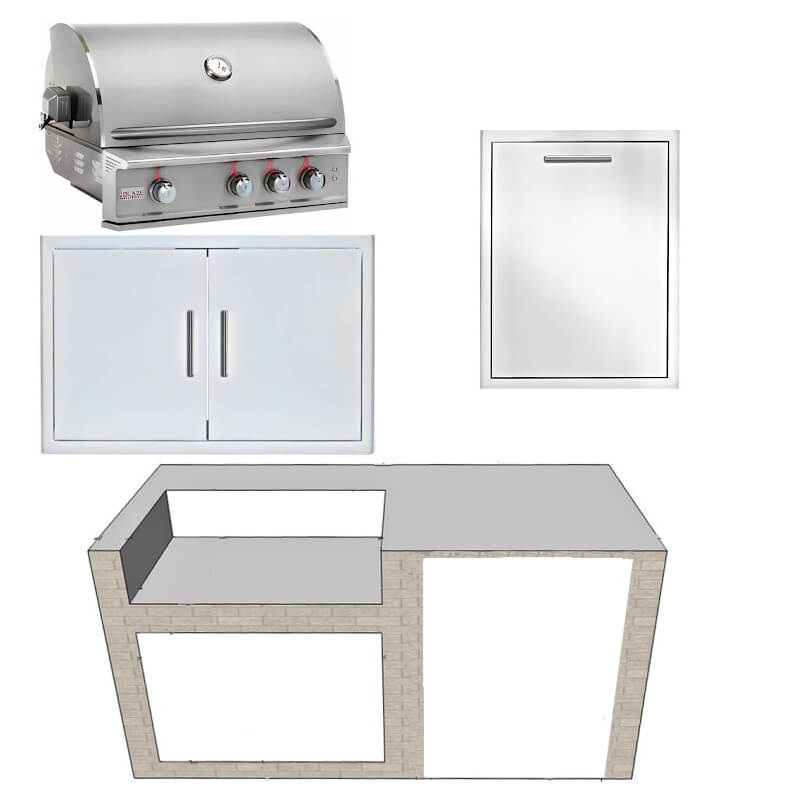 EZ Finish Systems 6 Ft Ready-To-Finish Grill Island w/ Blaze Professional LUX 34-Inch Grill, Double Door, & Trash Drawer