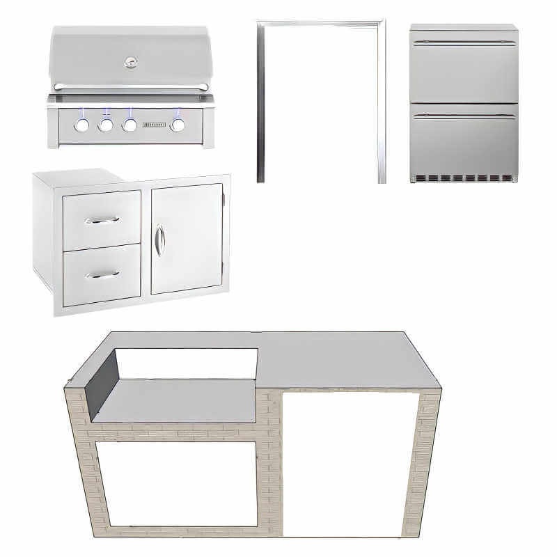 EZ Finish Systems 6 Ft Ready-To-Finish Grill Island w/ Summerset Alturi 36-Inch Grill, Combo, & 2-Drawer Refrigerator
