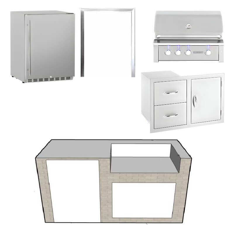 EZ Finish Systems 6 Ft Ready-To-Finish Grill Island w/ Summerset Alturi 36-Inch Grill, Combo, & Refrigerator